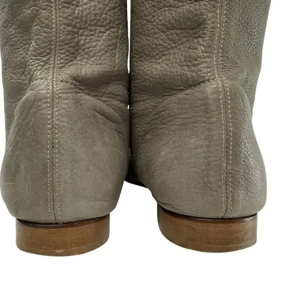 Delphine Conty Slouchy Boots Size 9 Flat Pull on Mid Calf Pebbled Leather Gray - Picture 2 of 10